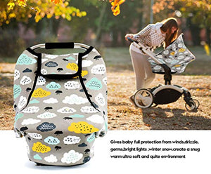 Stretchy Baby Car Seat Covers for Boys Girls, Infant Car Canopy Spring Autumn Winter,Snug Warm Breathable Windproof, Adjustable Peep Window,Insect Free,Universal Fit