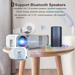 Bluetooth Projector Native 1080P 7200Lux Full HD, WiMiUS Upgrade S4 Home & Outdoor Projector Support 4K & Zoom, 300" Led Video Projector Compatible with Fire TV Stick, PS4, Laptop, iPhone, DVD