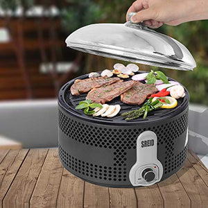 Charcoal Grill, Portable Charcoal Grill, Iron Grill Plate Prevent Dripping Fat, Removable Fan for Ignite Charcoal Quickly & Heat Control, Lid with Observation Port, for Garden Camping Picnic or Indoor