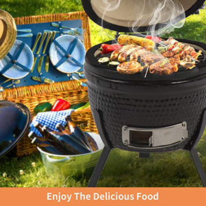 Aoxun 13" Kamado Grill, Roaster and Smoker. BBQ Grill,Multifunctional Ceramic Barbecue Grill, Egg Outdoor Kitchen Style…