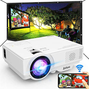 WiFi Mini Projector, 2020 Latest Update 5500 Lux [100" Projector Screen Included] Outdoor Movie Projector, Supports 1080P Synchronize Smartphone Screen by WiFi/USB Cable for Home Entertainment