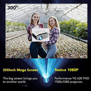 GooDee Portable Outdoor Movie Projector – Native 1080P Home Theater Video Projector, Full HD LCD 300 Inch, contrast 7000:1 with 100,000 Hrs Lamp Life, Compatible with PC, PS4, TV Stick, HDMI, YG620