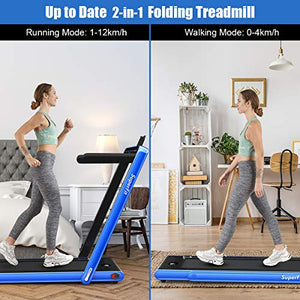 Goplus 2 in 1 Folding Treadmill with Dual Display, 2.25HP Under Desk Electric Pad Treadmill, Installation-Free, Bluetooth Speaker, Remote Control, Walking Jogging Machine for Home/Office Use