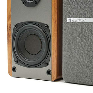 SINGING WOOD BT25 Active Bluetooth Bookshelf Speakers with Built-in Amplifier - Studio Monitor Speaker -2 AUX Input - Full Function Remote Control - Wooden Enclosure - 50 Watts RMS (Beech Wood)