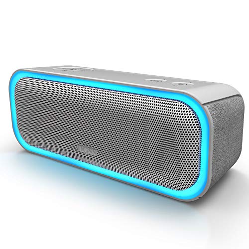 [Upgraded] DOSS SoundBox Pro Portable Wireless Bluetooth Speaker with 20W Stereo Sound, Active Extra Bass, Wireless Stereo Pairing, Multiple Colors Lights, Waterproof IPX5, 12 Hrs Battery Life - Grey