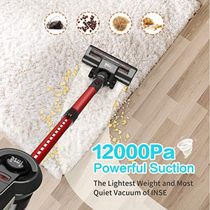 Cordless Vacuum Cleaner Handy and Extendable, Lightweight Quiet Powerful Suction 160W, Rechargeable Stick Handheld Vac, 2 Speed Modes for Pet Hair Hardwood Floors Carpet - INSE N6