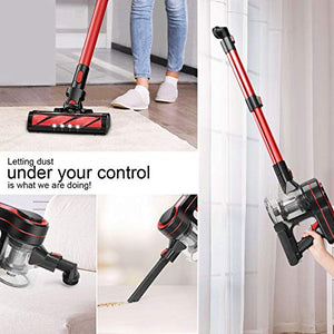 APOSEN Cordless Vacuum Cleaner, 24000Pa Strong Suction, 4 in 1 Stick Vacuum Cleaner Detachable Battery, 250W Powerful Brushless Motor, 1.2L Super-Capacity for Deep Cleaning H250 （Red）