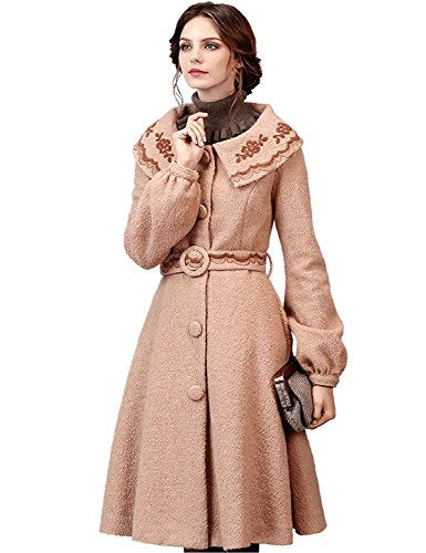 Vintage Embroidered Lapel Belted Wool Dress Coat