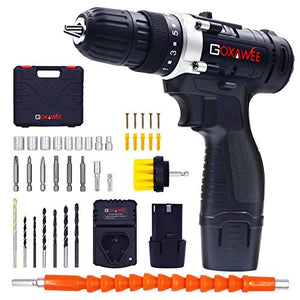 Cordless Drill with 2 Batteries - GOXAWEE Electric Screw Driver Set 100pcs (Max Torque 30Nm, 2-Speed, 10mm Automatic Chuck) for Home Improvement & DIY Project