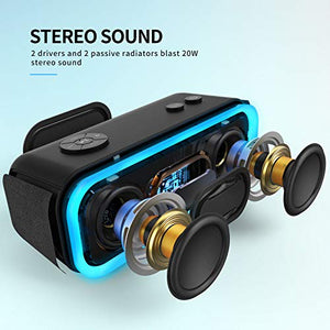 [Upgraded] DOSS SoundBox Pro Portable Wireless Bluetooth Speaker with 20W Stereo Sound, Active Extra Bass, Wireless Stereo Pairing, Multiple Colors Lights, Waterproof IPX5, 20 Hrs Battery Life -Blue