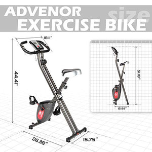 ADVENOR Exercise Bike Magnetic Bike Folding Fitness Bike Cycle Workout Home Gym With LCD Monitor Durable Upright Extra-Large Seat Cushion