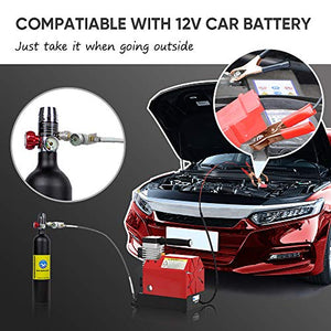GX Portable PCP Air Compressor,4500Psi/30Mpa,Oil-Free,Powered by Car 12V DC or Home 110V AC with Adapter,Paintball/Scuba Tank Compressor
