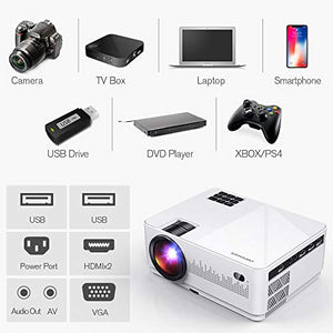 DBPOWER L21 LCD Video Projector, Upgraded 5000L 1080P 1920x1080 Supported Full HD Mini Movie Projector with HDMIx2/USBx2/AV Ports, Compatible with Smartphone/VGA/TV/PS4/DVD Ideal for Home Theater