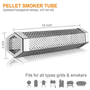 MVZAWINO Pellet Smoker Tube for All Grill Electric Gas Charcoal or Smokers- 5 Hours of Billowing Smoke - Cold or Hot Smoking- Ideal for Smoking Cheese Nuts Steaks Fish Pork Beef - 12" Stainless Steel