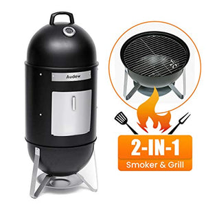 Audew Charcoal Smoker Grill Outdoor, 18'' Smokey Mountain Cooker Meat Smoker with Heat Control/ 2 Cooking Racks for BBQ Outdoor Picnic Camping