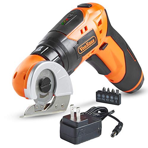 VonHaus 2 in 1 Electric Cardboard/Carpet Cutter with Screwdriver Attachment, Rechargeable Battery, LED Light with 3-Position Handle and 5 Screwdriver Bit Set