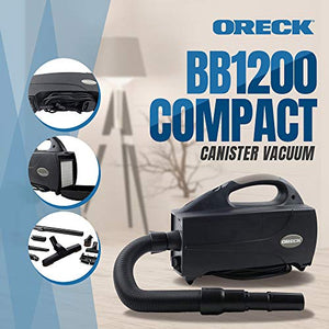 Oreck Compact Canister Vacuum-Handheld Cannister Cleaner & Blower w/HEPA Filter Bag for Dusting Dirt & Dog Hair for Hardwood, Wooden & Tile Floors, BB1200DB, Black