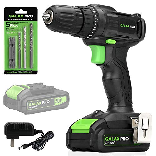  GALAX PRO 20V Cordless Drill Driver with Work Light, Max Torque  20N.m, 3/8 Inch Keyless Chuck, 19+1 Position, Single Speed 0-600RPM, 1.3Ah  Battery and Charger Included : Tools & Home Improvement