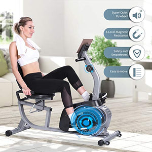 Maxkare Magnetic Recumbent Exercise Bike Indoor Stationary Bike with Adjustable Cushion Seat and Resistance,Pluse Monitor,Transport Wheels and Tablet Holder for Home Use