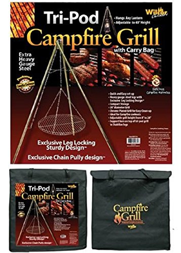 Wilcor Campfire Tri-Pod Grill (Adjustable Height & Quick Setup)