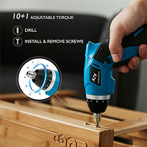 Electric Screwdriver Tilswall Mini Cordless Screwdriver Rechargeable 2000mAh 3.6V 4N.m Battery 10+1 Torque Adjustments with Extra Bits Set for Home DIY and Fit for Ladies, Newbies and Experienced