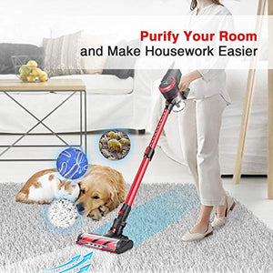 MOOSOO Cordless Vacuum Cleaner, 23Kpa Stick Handheld Vacuum with Brushless Motor Multi-attachments Detachable Battery Extension Wand Ultra-Quiet K17