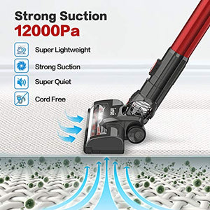 INSE Cordless Vacuum Powerful Suction Stick Vacuum Cleaner 6 in 1 Handheld Vaccum for Home Hardwood Floor Carpet car pet Hair-Red, Ultra Lightweight