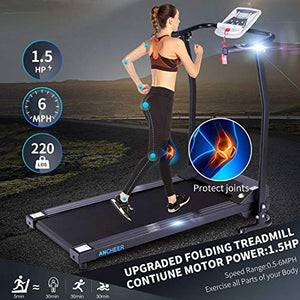 ANCHEER Folding Treadmill, 12 Preset Programs, Compact Treadmills with LCD Monitor Motorized, Pulse Grip, Indoor Walking Jogging Running Exercise Machine Trainer for Home Gym Office