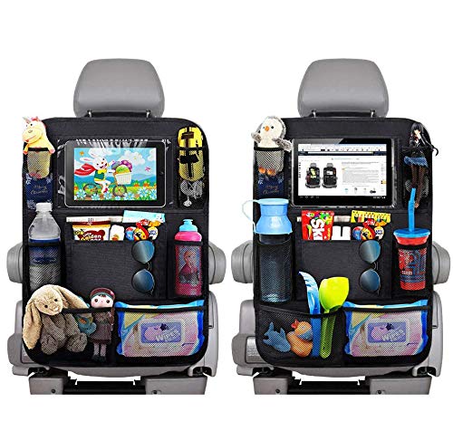 Backseat Car Organizer, Corpower Car Organizer Kick Mats Back Seat Protectors with Tablet Holder + Storage Pockets for Toys Book Drinks Tissue Umbrella Toddler Travel Accessories
