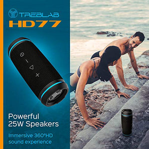 TREBLAB HD77 - Ultra Premium Bluetooth Speaker - Loud 360° HD Surround Sound, Wireless Dual Pairing, Best 25W Stereo, Loudest Bass, 20H Battery, IPX6 Waterproof, Sports Outdoor, Portable Blue Tooth