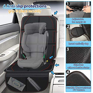 Gimars XL Thickest EPE Cushion Car Seat Protector Mat, Large Waterproof 600D Fabric Child Baby Seat Protector with Storage Pockets for SUV, Sedan, Truck, Leather and Fabric Car Seat, 2 Packs