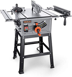 TACKLIFE Table Saw, 10-Inch 15-Amp Table Saw 4800RPM, 24T Blade, 31-1/2'' Rip Capacity, 45°Bevel Cutting, Aluminum Extension Table, Jobsite Table Saw with Stand, Miter Gauge, Push Bar - MTS01A