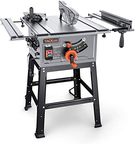 Table Saw, 10-Inch 15-Amp Table Saw 4800RPM, 24T Blade, 31-1/2'' Rip Capacity, 45°Bevel Cutting, Aluminum Extension Table, Jobsite Table Saw with Stand, Miter Gauge, Push Bar