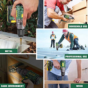 Cordless drill, Brushless 20V 1/2” Drill Driver, 2x2000mAh Batteries, 530 In-lbs Torque, 21+1 Torque Setting, Fast Charger 2.0A, 2-Variable Speed, 33pcs Accessories