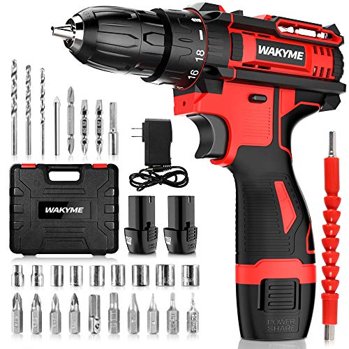 Cordless Drill Driver Kit with 2 Batteries, WAKYME 12.6V Power Drill 30Nm 18+3 Clutch, 3/8