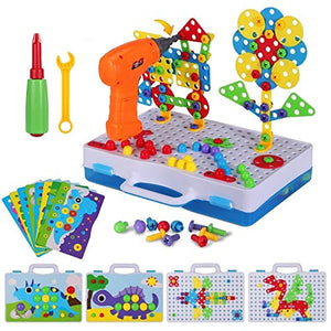 224 Piece Trendy Bits Drill Puzzle STEM Engineering Toys, Electric Drill Puzzle Toy, DIY Construction Building Peg Board for 4-8 Year Old Kids, Creative Design Puzle for Preschool Boys and Girls Gift