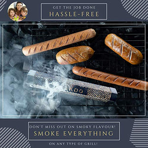 Skoo Pellet Smoker - BBQ Hexagonal Smoking Tube + Brush + Hook + Free EBook + Digital User Guide - 5 Hours of Billowing Smoke - For Electric, Gas, Charcoal Grills or Smokers