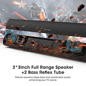 Soundbar, Bestisan Sound bar with Strong Bass Wireless Bluetooth 5.0 Audio Speakers for TV 3D Stereo Surround (28 Inch, 60W, DSP, Bass Adjustable,Optical/AUX/RCA Wall Mountable)