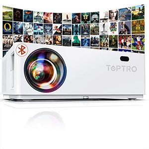 TOPTRO Bluetooth Projector,Native 1080P and 350” Display,7200 Lux Video Projector,Support 4K,Zoom&±50°4D Keystone Correction,Home Theater Projector Compatible with Phone/TV Stick/PC/USB/PS4/DVD