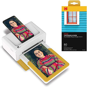 KODAK Dock Plus Instant Photo Printer – Bluetooth Portable Photo Printer Full Color Printing – Mobile App Compatible with iOS and Android – Convenient and Practical - 80 Sheet Bundle