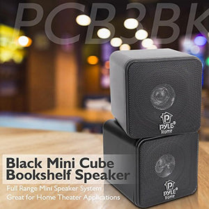 4” Mini Cube Bookshelf Speakers - Paper Cone Driver, 200 Watt Power, 8 Ohm Impedance, Video Shielding, Home Theater Application and Audio Stereo Surround Sound System - 1 Pair - Pyle PCB4BK (Black)