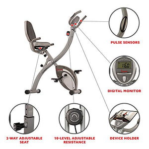 Sunny Health & Fitness Comfort XL Ultra Cushioned Seat Folding Exercise Bike with Device Holder - SF-B2721