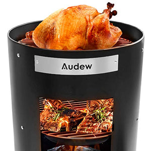 Audew Charcoal Smoker Grill Outdoor, 18'' Smokey Mountain Cooker Meat Smoker with Heat Control/ 2 Cooking Racks for BBQ Outdoor Picnic Camping