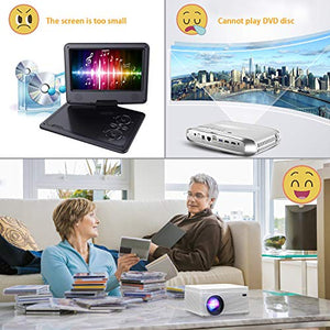 BIGASUO [2020 Upgrade] Bluetooth Full HD Projector Built in DVD Player, Portable Mini Projector 4500 Lumens Compatible with iPhone/iPad/TV/HDMI/VGA/AV/USB/TF SD Card, 720P Native 1080P Supported