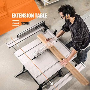 TACKLIFE Table Saw, 10-Inch 15-Amp Table Saw, Cutting Speed up to 4800RPM, Aluminum Extension Table, 24T Blade, 45ºBevel Cutting, Jobsite Table Saw with Stand, Miter Gauge, Push Bar - MTS01A