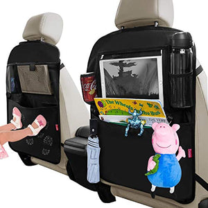 Dotala Kick Mats with Car Backseat Organizer,XL Storage Pocket - 2 Pack with Clear 11"Tablet Holder - Premium XL Protector for Kids Toy Bottle Drink Vehicles Travel