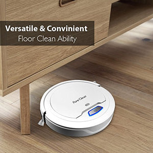 Pure Clean Robot Vacuum Cleaner - Upgraded Lithium Battery 90 Min Run Time - Automatic Bot Self Detects Stairs Pet Hair Allergies Friendly Robotic Home Cleaning for Carpet Hardwood Floor - PUCRC25 V1