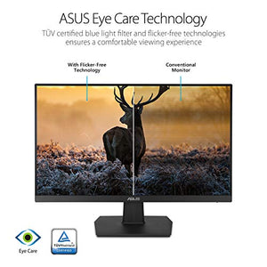 Asus VA24EHE 23.8” Monitor, 1080P, Full HD, IPS, 75Hz, HDMI D-Sub DVI-D, Adaptive-Sync / FreeSync, VESA wall mountable, Eye Care, Flicker-free and Low Blue Light