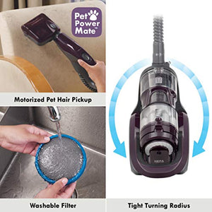 Kenmore 22614 Pet Friendly Lightweight Bagless Compact Canister Vacuum with Pet Powermate, HEPA, Extended Telescoping Wand, Retractable Cord and 2 Cleaning Tools-Purple