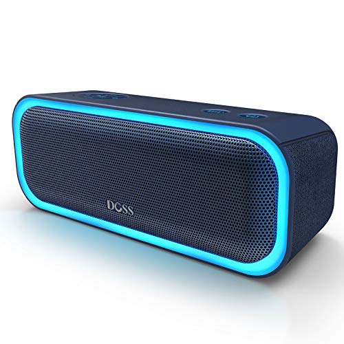 [Upgraded] DOSS SoundBox Pro Portable Wireless Bluetooth Speaker with 20W Stereo Sound, Active Extra Bass, Wireless Stereo Pairing, Multiple Colors Lights, Waterproof IPX5, 20 Hrs Battery Life -Blue